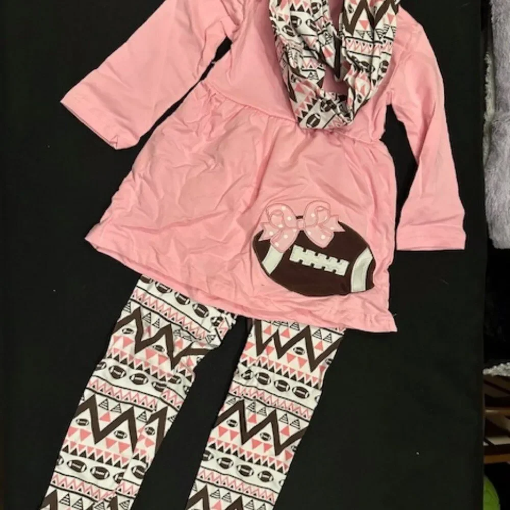 ***** Pink & Brown Football 3 pc Set  1235M  Medium 3T  NWT Boutique